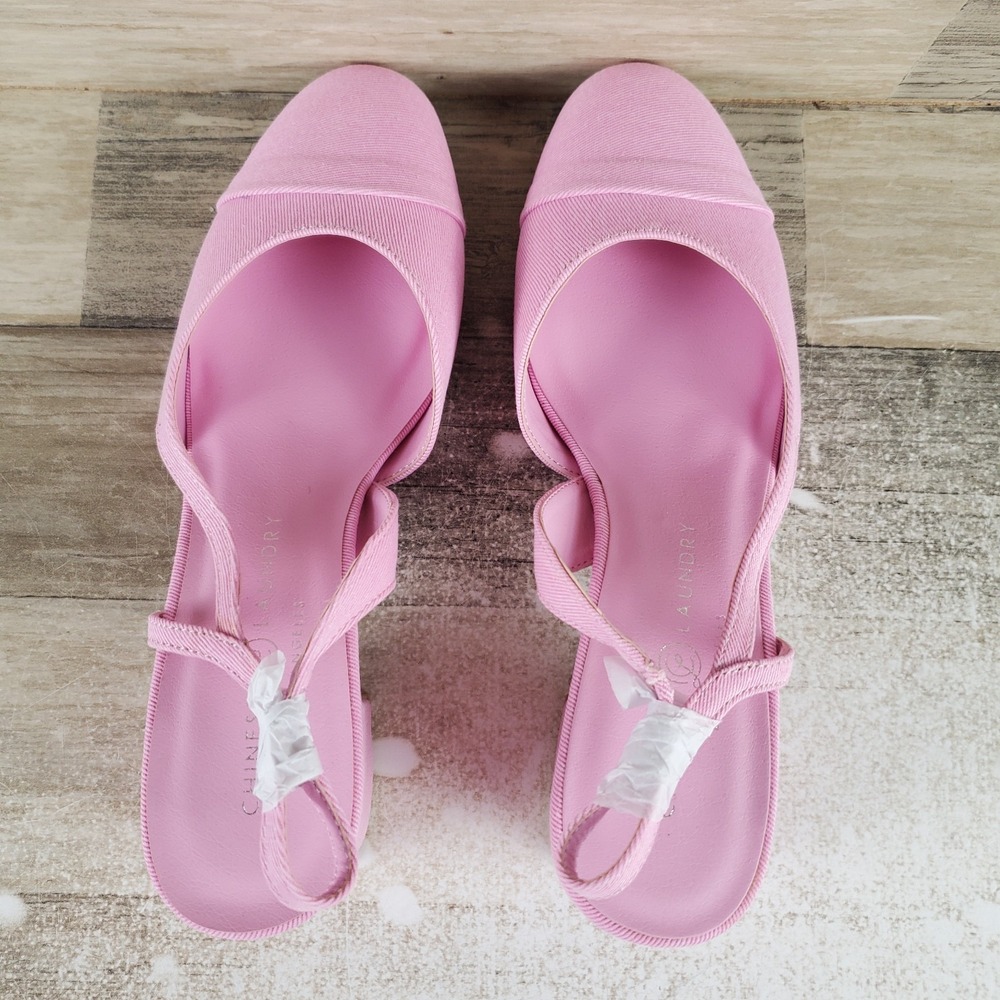 Chinese Laundry Rozie Womens Heel Pumps Sz 7.5 M Pink Denim Slingback Block Heel - Picture 4 of 10